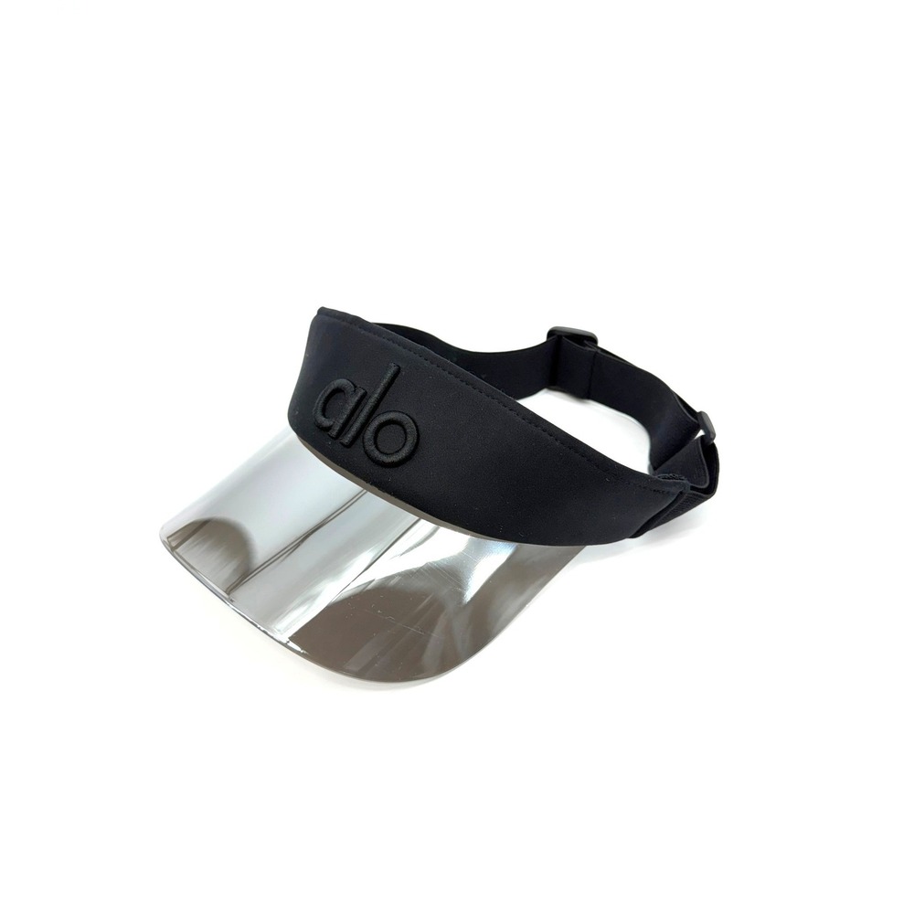 Alo Yoga Airlift Solar Visor Black Silver Chrome Reflective Shield Sun Hat